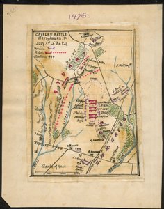 Kavalleristrid, Gettysburg, Pennsylvania 3 juli kl. 15.00-30.00 LOC gvhs01.vhs00150 av Robert Knox Sneden
