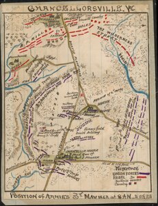 Chancellorsville, Va. Arméernas positioner den 3 maj 1863 kl. 08.00 till kl. 05.00-12.00 LOC gvhs01.vhs00136