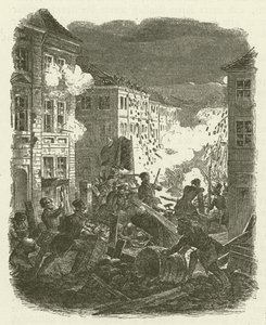Slåss vid en barrikad utanför Kollns stadshus i Berlin natten mellan den 18 och 19 mars 1848 av Robert Kretschmer