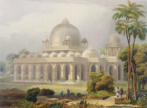 Roza i Mehmoodabad i Guzerat, eller graven av Sultan Mehmoods vesir, från Volym II av Indiens natur, kostymer och arkitektur, etsat av John Willis (fl.1826-52) och graverad av Charles B