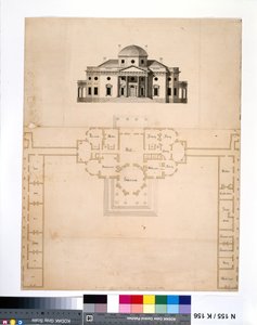 Monticello: 2:a versionen (plan och västerhöjd) av Robert Mills
