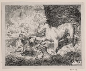 Lejonungarna. Illustration för Chr. Winthers "Bildbok för stora och små" av Robert Neergaard