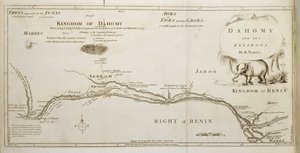 Dahomey och dess omgivningar, från "The History of Dahomey" av Archibald Dalzel, graverad av Woodman och Mutlow, pub. 1793 av Robert Norris