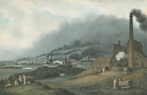 Bilston - Bradley Iron Works: akvarellmålning, 1837
