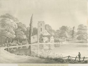 Lichfield - St. Tchads kyrka: sepiatvättteckning av Robert Noyes