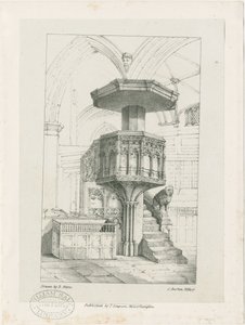 Wolverhampton - Predikstol i Peterskyrkan: litografi, nd [c 1844] (tryck) av Robert Noyes