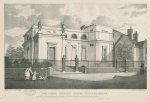 Wolverhampton - Det romersk-katolska kapellet: litografi, nd [c 1844] av Robert Noyes