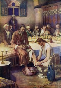 Jesus tvättar lärjungarnas fötter (färg litho)
