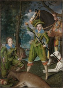 Henry Frederick (1594–1612), prins av Wales, med Sir John Harington (1592–1614), på jaktfältet