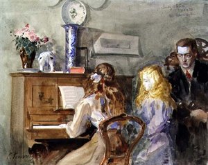 Konstnärens barn runt pianot