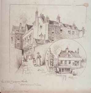 Bakifrån av Old Blakeney Head Inn, Bartholomew Close, London, c.1900 av Robert Randoll