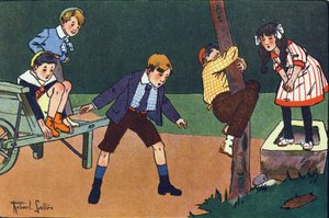 En kattabborre. Gravering i "" Vad spelar vi? ”” av E. Weber med akvarellteckningar av Robert Salles (1871-1929). Librairie Garnier Freres, Paris av Robert Salles