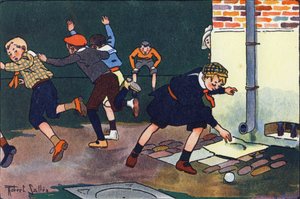 Kula mot väggen. Gravering i "" Vad spelar vi? ”” av E. Weber med akvarellteckningar av Robert Salles (1871-1929). Librairie Garnier Freres, Paris av Robert Salles