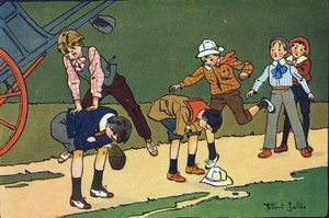 Hoppa får. Gravering i "" Vad spelar vi? ”” av E. Weber med akvarellteckningar av Robert Salles (1871-1929). Librairie Garnier Freres, Paris