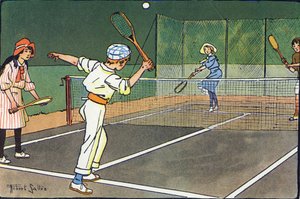 Grästennis. Gravering i "" Vad spelar vi? ”” av E. Weber med akvarellteckningar av Robert Salles (1871-1929). Librairie Garnier Freres, Paris av Robert Salles