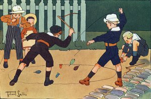 The Hoof (bästa spelet att piska). Gravering i "" Vad spelar vi? ”” av E. Weber med akvarellteckningar av Robert Salles (1871-1929). Librairie Garnier Freres, Paris