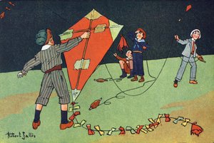 Den flygande draken. Gravering i "" Vad spelar vi? ”” av E. Weber med akvarellteckningar av Robert Salles (1871-1929). Librairie Garnier Freres, Paris av Robert Salles