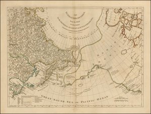 1775 års karta - De ryska upptäckterna, från den karta som publicerades av den kejserliga akademin i S:t Petersburg av Robert Sayer