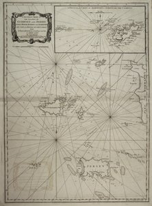 Ett allmänt sjökort över öarna Guernsey och Jersey, Sark, Herm, Jethou och Alderney, med Cape la Hague och Caskets av Robert Sayer