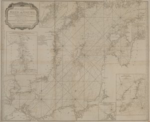 Ett nytt och exakt sjökort över Östersjön eller Östra havet som visar öar, klippor och grund med sina märken, fyrar, lod och segelrännor av Robert Sayer