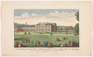 Utsikt över Kensington Palace i London En frontvy av Royal Palace of Kensington (titel på objektet) London (serietitel) av Robert Sayer
