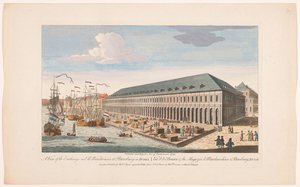 Utsikt över börsen och godsförrådet i Sankt Petersburg En vy av börsen och lagren i Petersburg i Ryssland (titel på objekt) av Robert Sayer