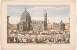 Utsikt över Duomo i Florens med en procession på Corpus Christi En vy över katedralkyrkan i Florens och den stora processionen av värden (titel på objektet) Florence (serietitel)