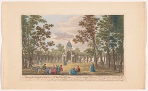 Utsikt över Temple of Comus i Vauxhall Gardens i London Utsikt över Comustemplet &c. i Vauxhall Gardens (titel på objekt) Ranelagh Gardens en Vauxhall Gardens (serietitel) av Robert Sayer