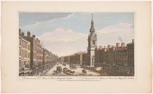 Vy över kyrkan Saint Mary-le-Bow på Cheapside street i London Kyrkan St Mary le Bow i Cheapside London (titel på objekt) London (serietitel) av Robert Sayer