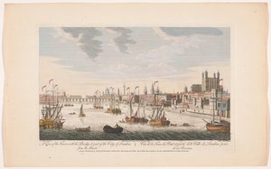 Utsikt över staden London från Themsen Utsikt över Towern, med bron och en del av London. Från floden (titel på objekt) London (serietitel) av Robert Sayer