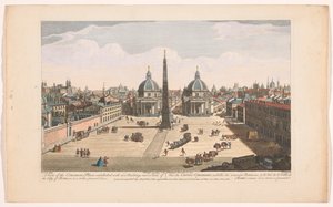 Se på Piazza del Popolo i Rom En vy över den gemensamma platsen, utsmyckad med nya byggnader, och en vy över staden Rom, som den är för närvarande (titel på objektet) Rom (serietitel) av Robert Sayer
