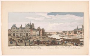 Utsikt över stadshuset och floden Seine i Paris Utsikt över stadshuset eller Guild Hall of Paris (...) (titel på objektet) Paris (serietitel) av Robert Sayer