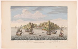 Utsikt över ön Saint Helena Ön St Helen. Tillhör East India Company of England (titel på objekt) Settlements of the VOC (serietitel) av Robert Sayer