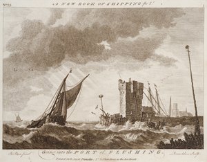 På väg in i hamnen i Flushing (gravyr) av Robert Sayer
