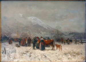 Boskapsmarknad på vintern nära Mittenwald av Robert Schleich