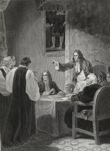 Biskoparna inför Privy Council, 1688, graverad av George Noble, illustration från David Humes "The History of England", utgiven av R. Bowyer, London, 1812. av Robert Smirke