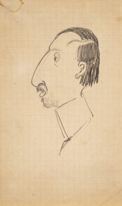 Karikatyr av Karl Isakson, profil vänd till vänster