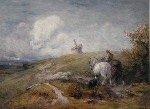 Driving Sheep on the South Downs (akvarell på papper)