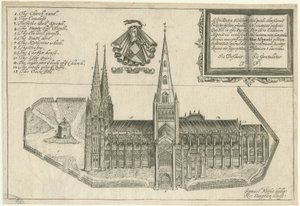 Lichfield Cathedral - South View: kopparplåtgravyr och [1600-talet]