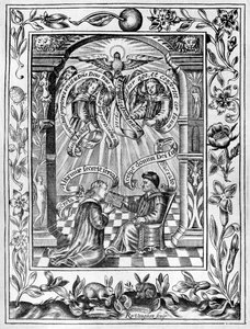 Thomas Norton presenterar sin Ordinall för Edward IV från Theatrum Chemicum Britannicum, 1652