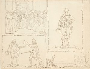 Fyra skisser, 1824 (penna & brunt bläck på bufflagd papper) av Robert Walter Weir