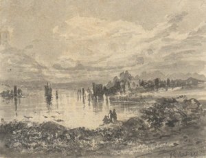 Utsikt över sjön och bergen med figurer av Robert Walter Weir