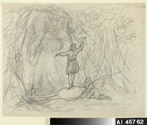 Mannen från havet, skiss till en tecknad serie med Kalevala-tema av Robert Wilhelm Ekman