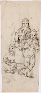 Kvinna, pojke och flicka i folkdräkt av Robert Wilhelm Ekman