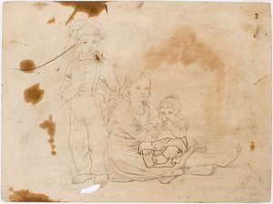 Barn från Småland, en flicka med ett barn i knät och en pojke som står bredvid henne av Robert Wilhelm Ekman