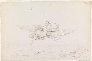 Väinämöinen Carried by an Eagle ; Original drawing for "Kalewala, Finsk National-dikt, framställd i teckningar af R.W.Ekman"