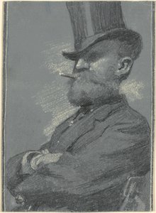 Man i hög hatt, röker en cigarr