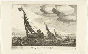 Damloopers Damloopers groot om 16 Last / Damloopers de 16 Tonneaux (titel på objekt) Hollandse scheepstypen, 1627 (serietitel) Olika fartyg Don ton se sert dans les United Provinces / Ikoner för olika holländska fartyg vars användning mestadels är i en