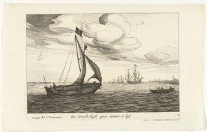 Vrachtkagen Een Vracht-kaghe groot om 6 Last / Cague de 6 Tonneaux (titel på objekt) Hollandse scheepstypen, 1627 (serietitel) Olika fartyg Don ton se sert dans les United Provinces / Ikoner för olika holländska fartyg vars användning mestadels är i en