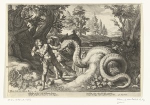 Kamrater till Cadmus slukade av en drake Ovidius metamorfoser (serietitel) av Robert de Baudous